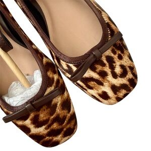 J.Crew Quinn Mary Jane Ballet Flats Leopard Print Calf Hair Size 6 NWT